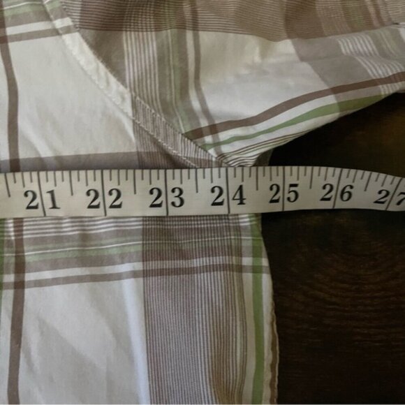 Timberland Mens short sleeve plaid tan green cotton snap closure button down top - Picture 8 of 10